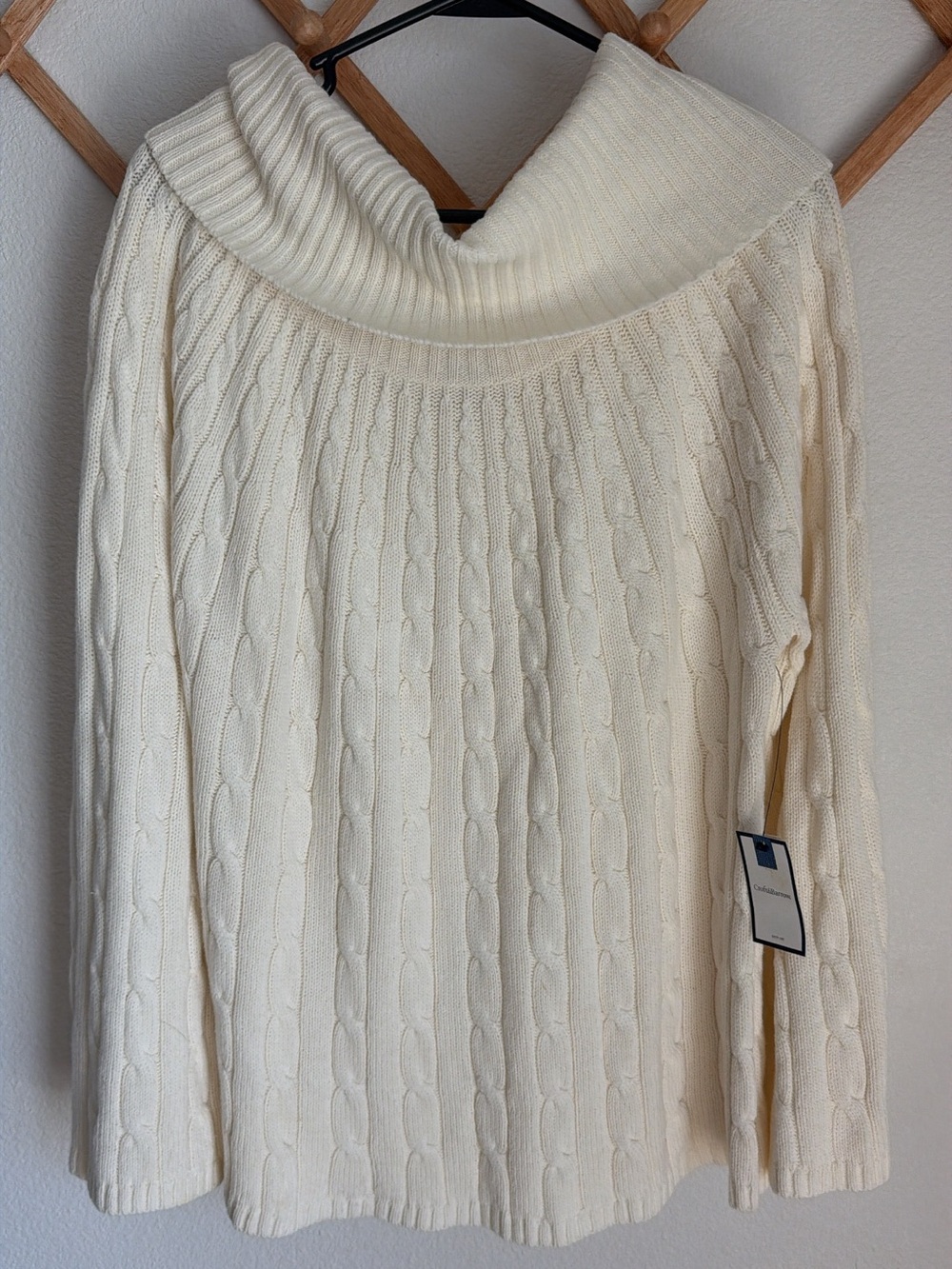 croft & barrow Cream Cable-Knit Cowl Neck Sweater - Size 2XL